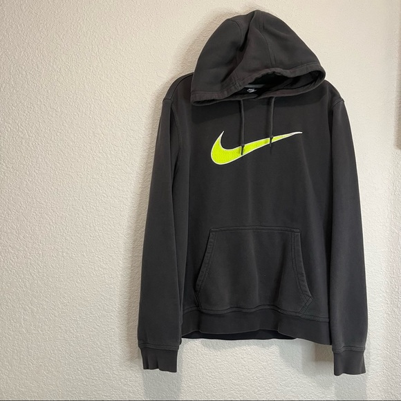Nike Gray Neon Yellow Green Swoosh Logo Pullover Hoodie Jacket Mens Size L - Picture 4 of 11